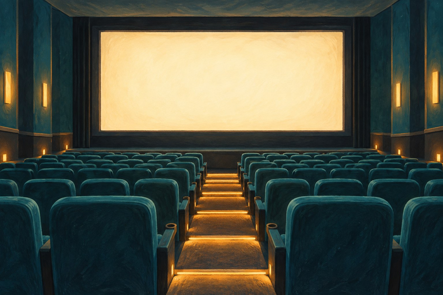 AI illustration of an imaginary empty cinema; not a photograph of Sambil Margarita or La Vela.